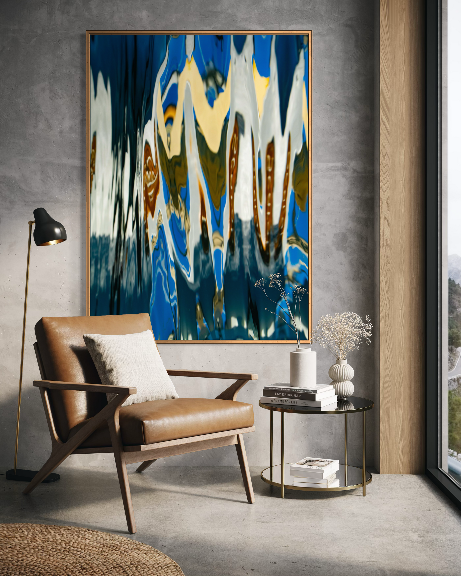 Kandinsky’s Follies by Ralph Kerle displayed large scale on a concrete wall in a modern interior