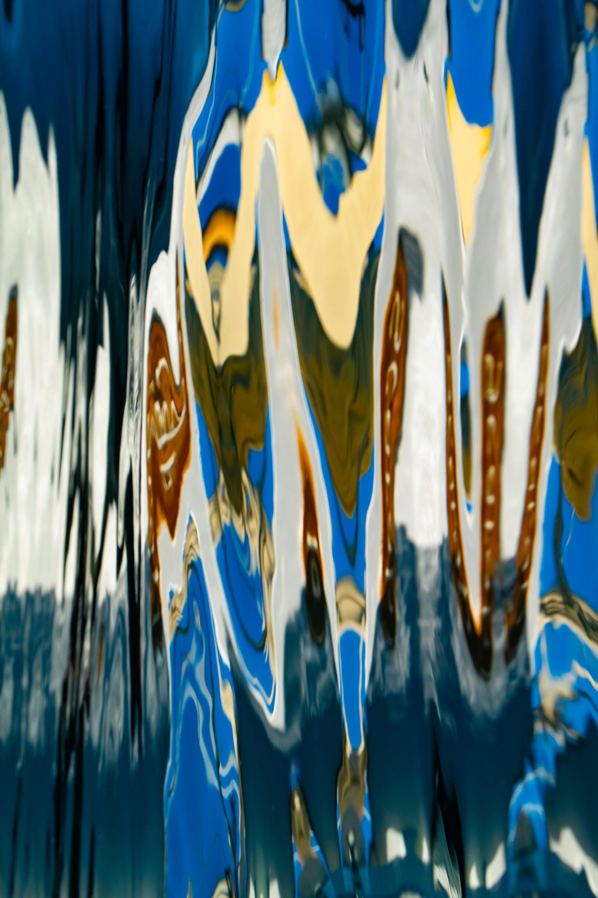 Kandinsky’s Follies by Ralph Kerle – abstract blue, white, gold and black water reflection