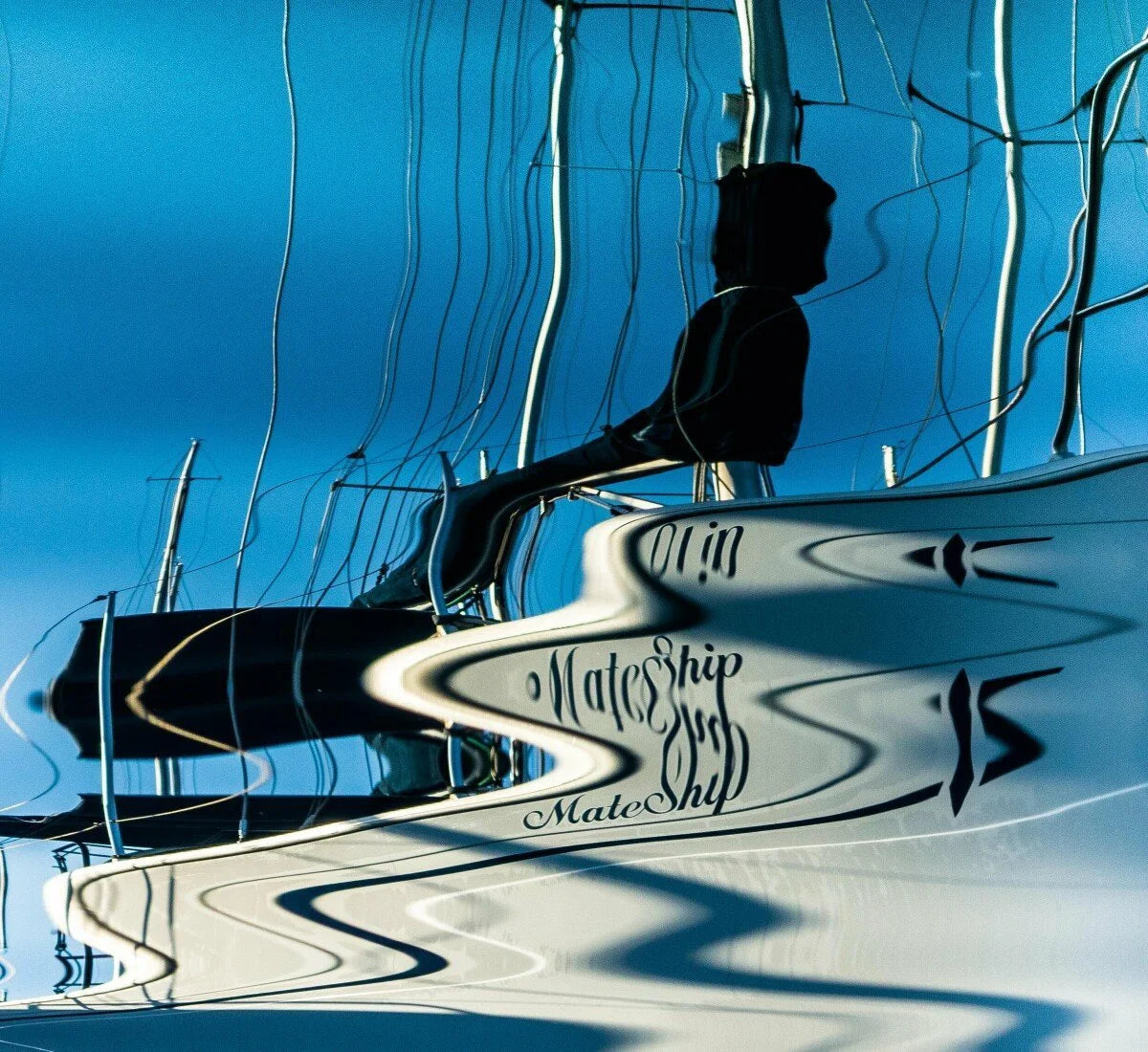 Mateship by Ralph Kerle - signed limited edition fine art print, cool abstract yacht reflection