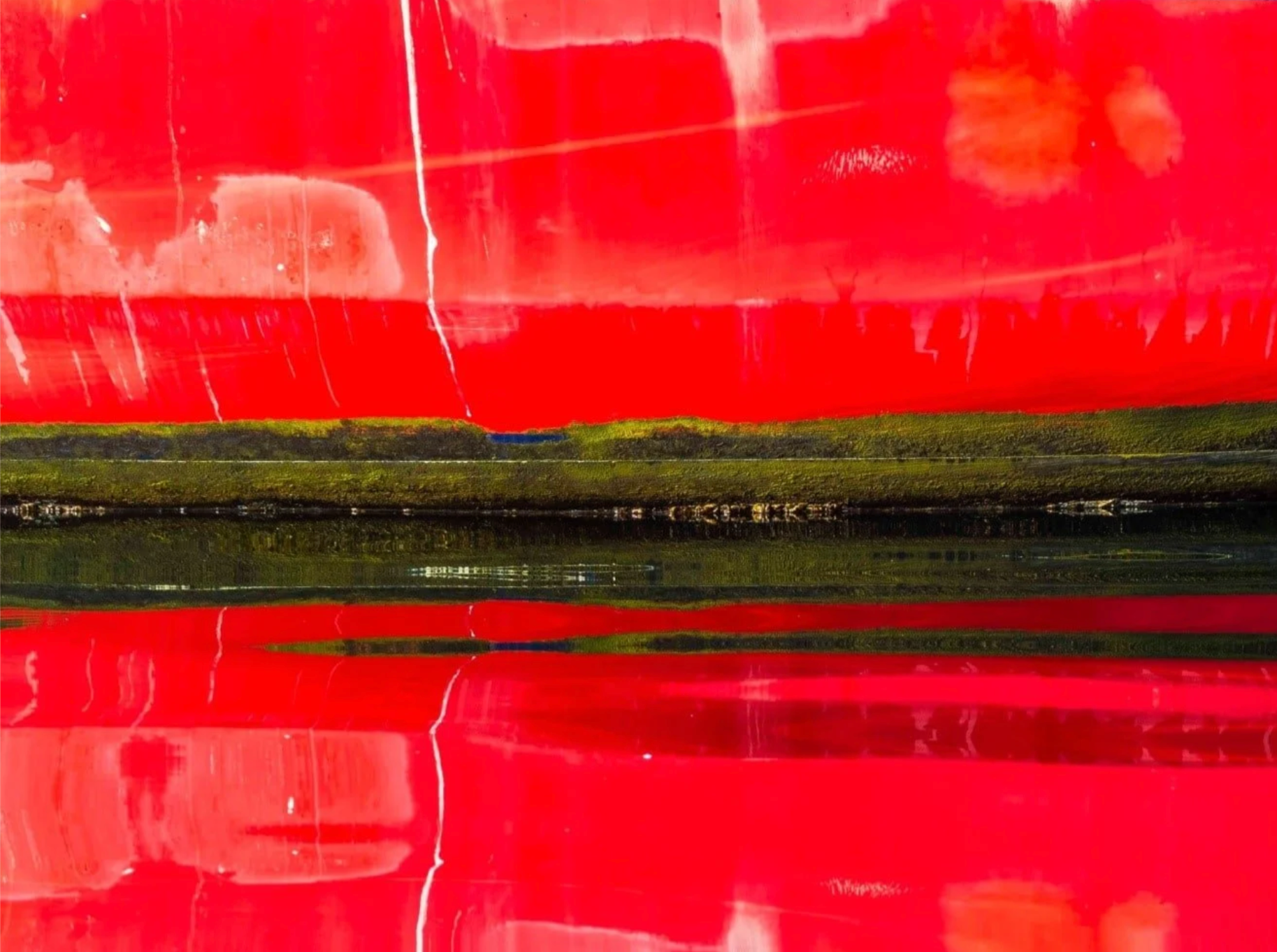 Abstract art with red, green, and black colors