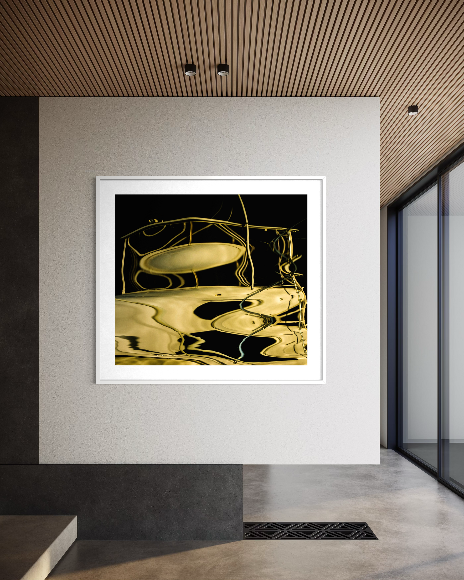 Water Percussion by Ralph Kerle installed on large wall in a luxury living space, complementing refined décor