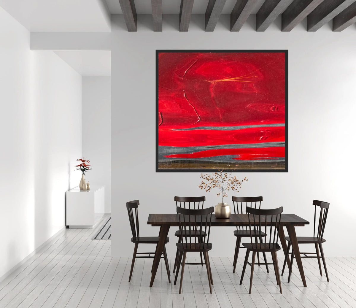 The Aura of Red by Ralph Kerle, displayed in situ in an interior setting.